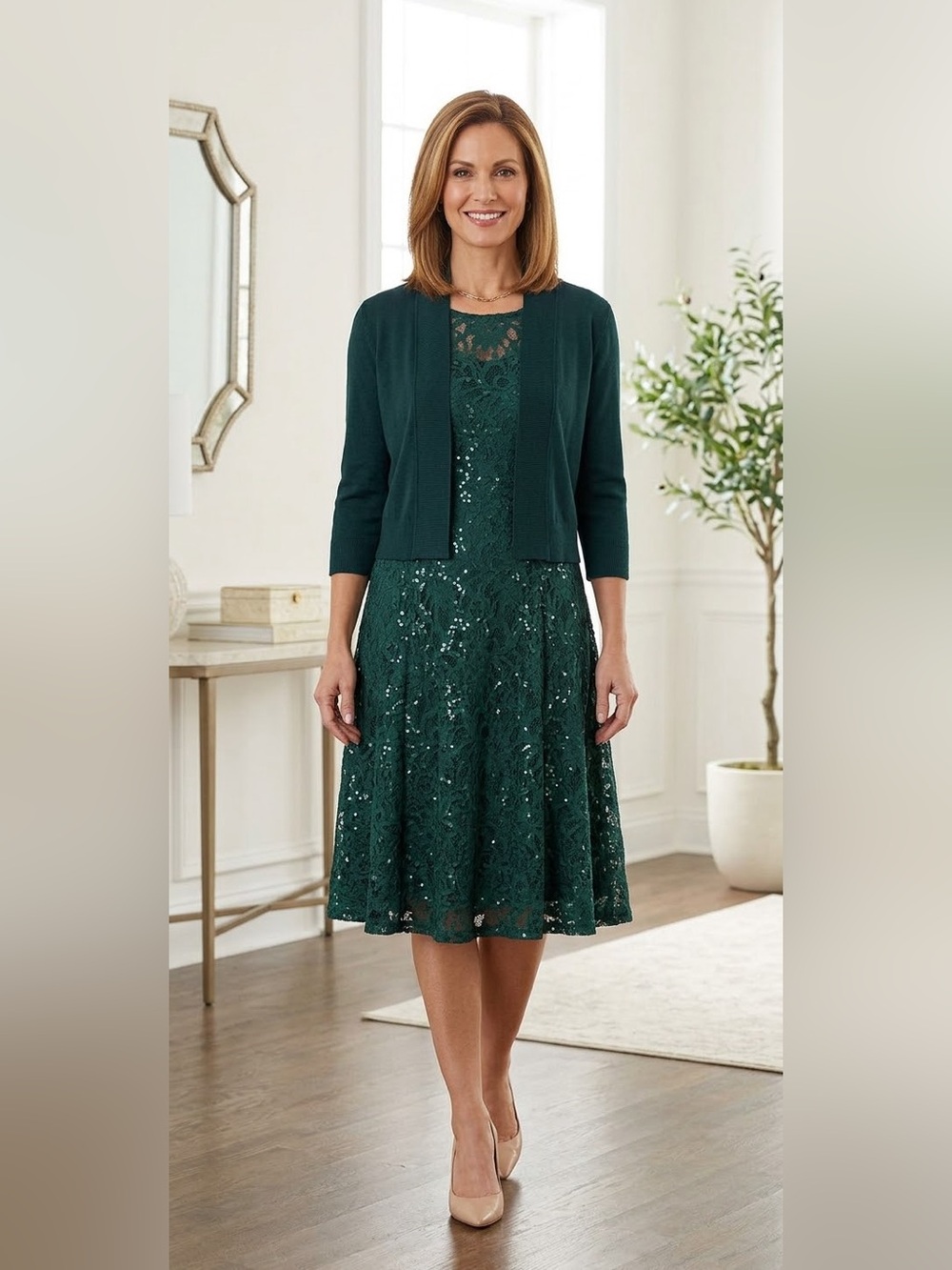 Ronni Nicole || Woman’s  lace / sequins Dress with Matching Cardigan Sz 6